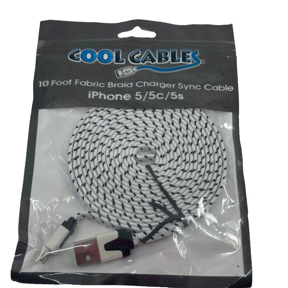 COOL CABLES 10 Foot Fabric Braid Charger Sync Cable iPhone 5/5c/5s